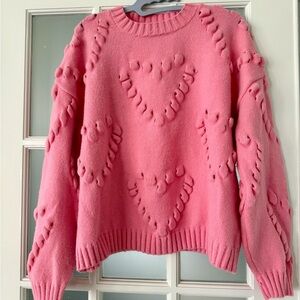 Pink Textured Heart Sweater